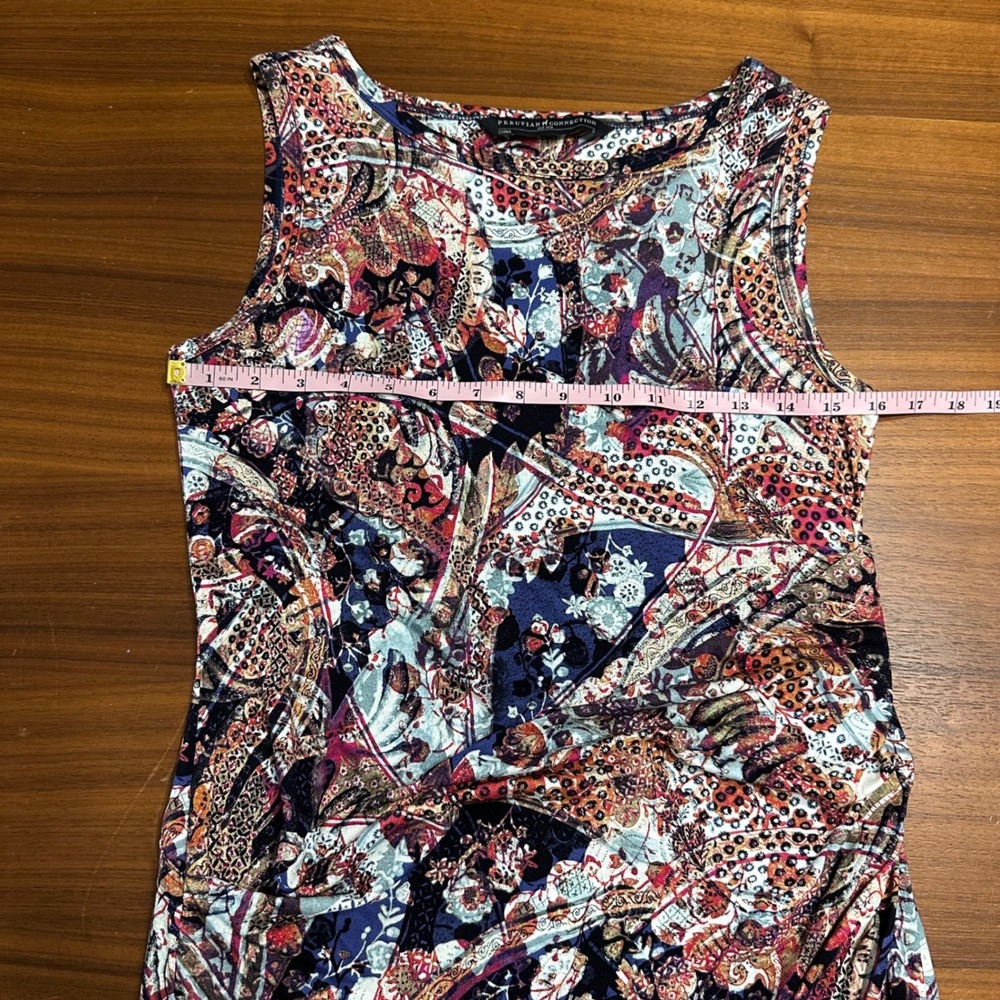 Peruvian Connection Artsy Sheath Dress Sleeveless Ruched Multicolor Small - Picture 5 of 9